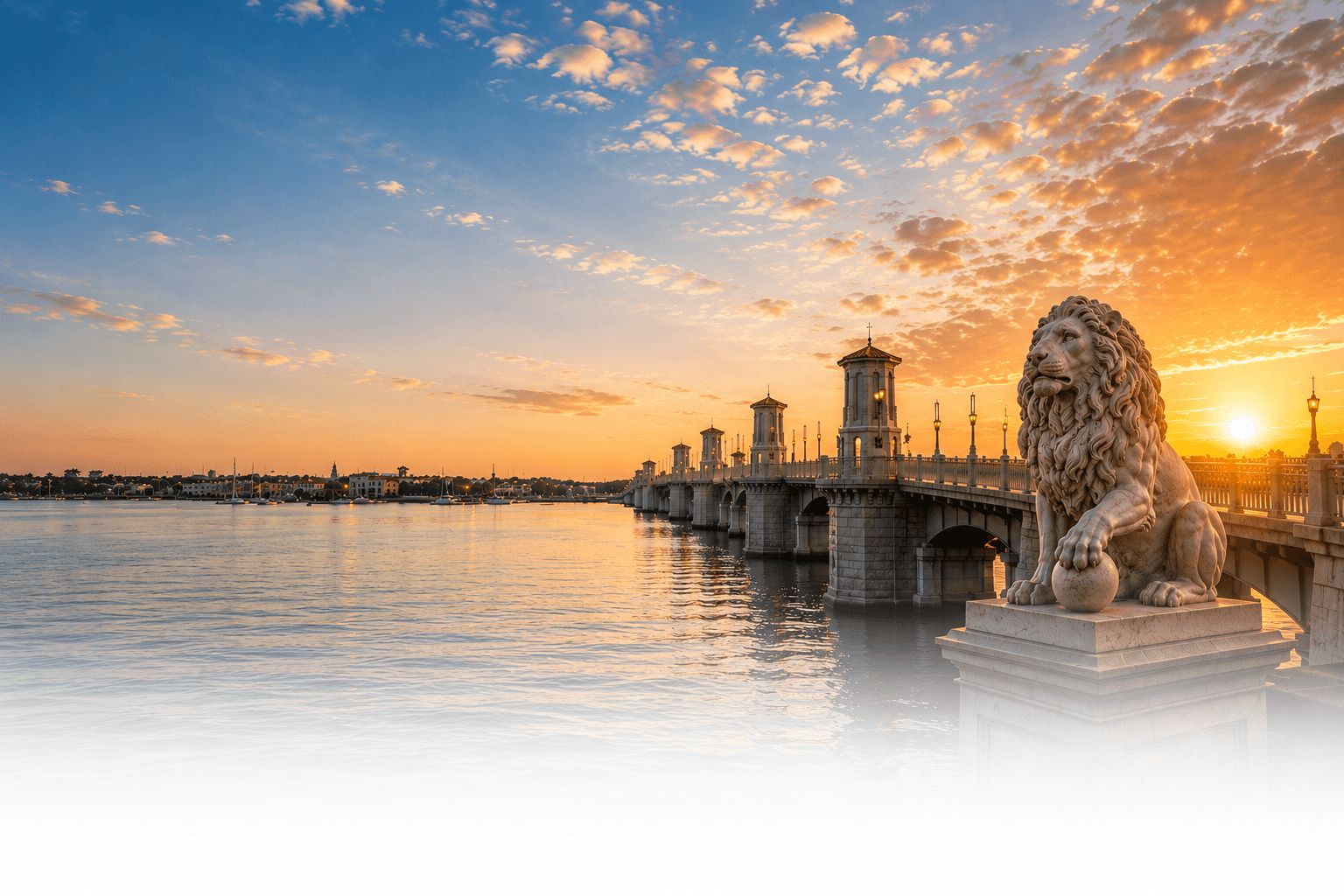 Bridge of Lions in St. Augustine at sunrise, representing Attract904's local 904 service area.